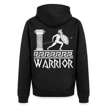 Weißer Hoplit Griechischer Krieger - Unisex Premium Bio Zip Hoodie - Schwarz - Hinten - Nico (187cm)