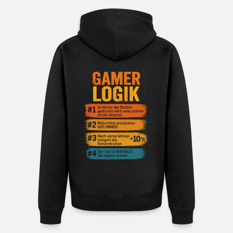 Gamer Logik Computer PC Controller Zocker - Unisex Premium Bio Zip Hoodie - Schwarz