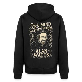 Zen Mind Westliche Worte Kunst - Unisex Premium Bio Zip Hoodie - Schwarz - Hinten - Nico (187cm)