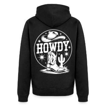 Western Cowboy Silhouette Design - Unisex Premium Bio Zip Hoodie - Schwarz - Hinten - Nico (187cm)
