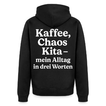 Kaffee Chaos Kita (weiß) - Unisex Premium Bio Zip Hoodie - Schwarz - Hinten - Nico (187cm)