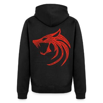 Roter Dämonischer Wolf - Unisex Premium Bio Zip Hoodie - Schwarz - Hinten - Nico (187cm)