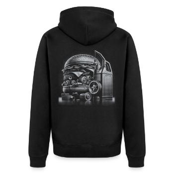 Vintage Food Truck Illustration T-Shirt - Unisex Premium Bio Zip Hoodie - Schwarz - Hinten - Nico (187cm)