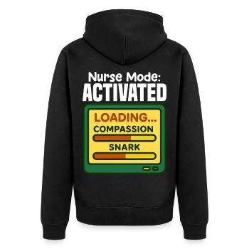 KRANKENSCHWESTER-MODUS AKTIVIERT - SCHWESTER-GESCHENK - Unisex Premium Bio Zip Hoodie - Schwarz - Hinten - Nico (187cm)