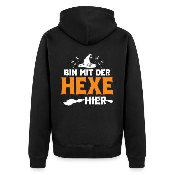Bin Mit Der Hexe Hier Halloween - Unisex Premium Bio Zip Hoodie - Schwarz - Hinten - Nico (187cm)