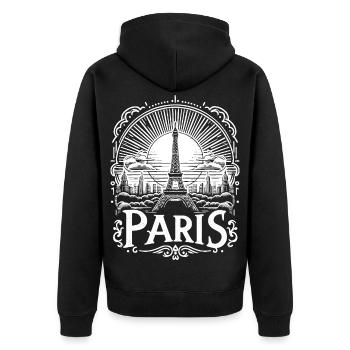 Paris Shirt Design mit Eiffelturm - la tour eiffel - Unisex Premium Bio Zip Hoodie - Schwarz - Hinten - Nico (187cm)