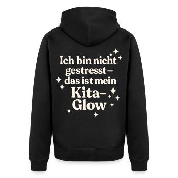 Ich bin nicht gestresst... (hellbeige) - Unisex Premium Bio Zip Hoodie - Schwarz - Hinten - Nico (187cm)