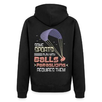 Mut zum Flug - Unisex Premium Bio Zip Hoodie - Schwarz - Hinten - Nico (187cm)