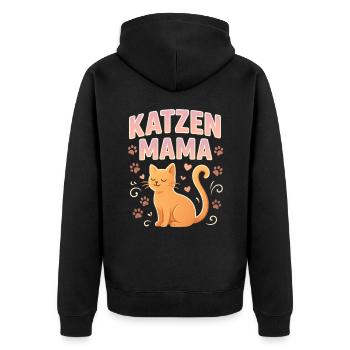 Katzen Mama Shirt – Für echte Katzenliebhaberinnen - Unisex Premium Bio Zip Hoodie - Schwarz - Hinten - Nico (187cm)