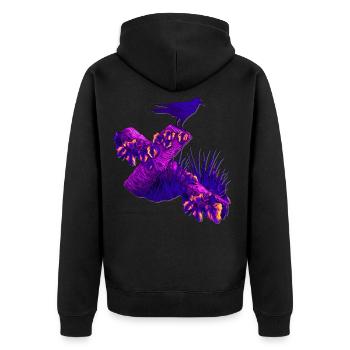 Violettes Holzkreuz Krähen Silhouette Efeu - Unisex Premium Bio Zip Hoodie - Schwarz - Hinten - Nico (187cm)