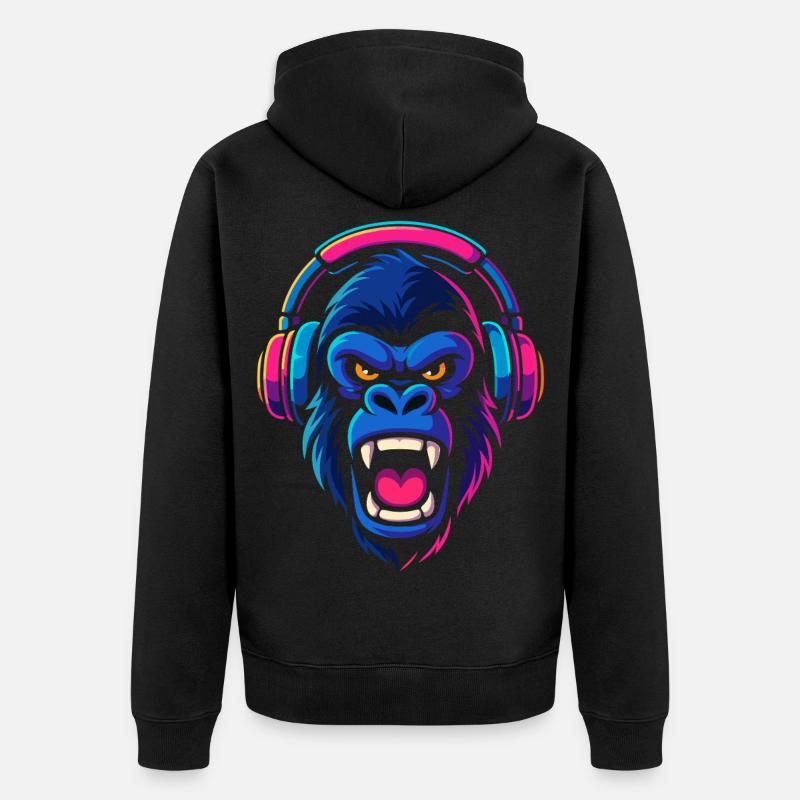 Neon Gorilla avec casque - Veste à capuche bio Premium Unisexe - noir