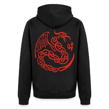 Roter keltischer Drache - Unisex Premium Bio Zip Hoodie - Schwarz - Hinten - Nico (187cm)
