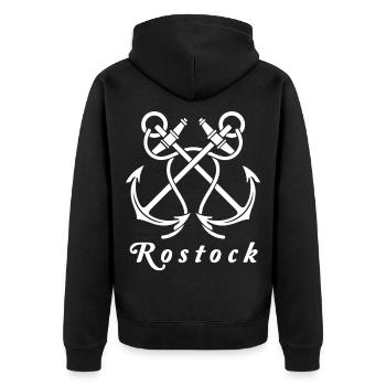 Rostock Ankerliebe - Unisex Premium Organic Zip Hoodie - black - Back - Nico (187cm)