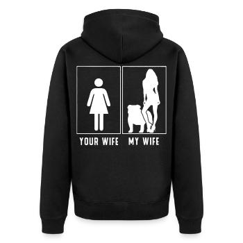 Ma femme contre votre femme - Style bouledogue - Veste à capuche bio Premium Unisexe - noir - Dos - Nico (187cm)