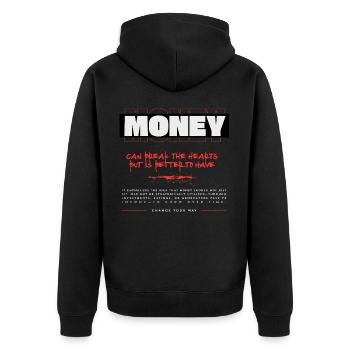 Money Shirt – Besser Geld als Liebeskummer - Unisex Premium Bio Zip Hoodie - Schwarz - Hinten - Nico (187cm)
