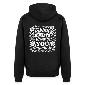 Motivationsshirt – Kein Erfolg ohne Einsatz - Unisex Premium Bio Zip Hoodie - Schwarz - Hinten - Nico (187cm)