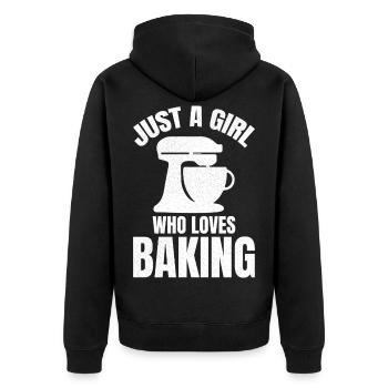 just a girl who loves baking - Unisex Premium Bio Zip Hoodie - Schwarz - Hinten - Nico (187cm)