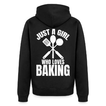 just a girl who loves baking  - Unisex Premium Bio Zip Hoodie - Schwarz - Hinten - Nico (187cm)