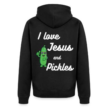 Gurken und Jesus Religiös - Unisex Premium Bio Zip Hoodie - Schwarz - Hinten - Nico (187cm)