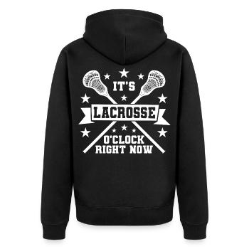 Es ist Lacrosse Zeit - Unisex Premium Bio Zip Hoodie - Schwarz - Hinten - Nico (187cm)
