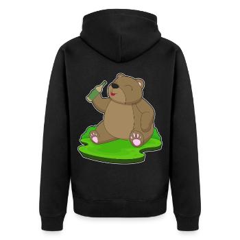 Bär Flasche Bier - Unisex Premium Bio Zip Hoodie - Schwarz - Hinten - Nico (187cm)