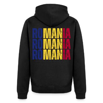 Romania flag, I love Romania - Unisex Premium Organic Zip Hoodie - black - Back - Nico (187cm)