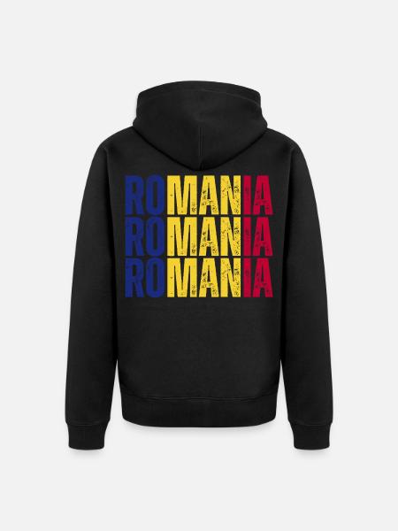 Drapeau roumain, j’adore la Roumanie - Veste à capuche bio Premium Unisexe - noir