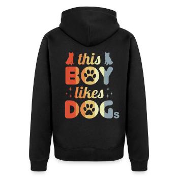 Junge der Hunde mag - Unisex Premium Bio Zip Hoodie - Schwarz - Hinten - Nico (187cm)