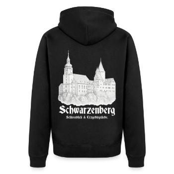 Schwarzenberg Schlossblick - Unisex Premium Bio Zip Hoodie - Schwarz - Hinten - Nico (187cm)