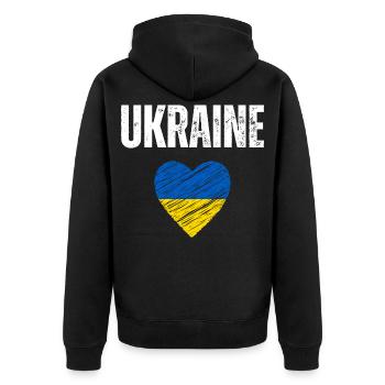 Ich liebe die Ukraine, ukrainische Flagge - Unisex Premium Bio Zip Hoodie - Schwarz - Hinten - Nico (187cm)