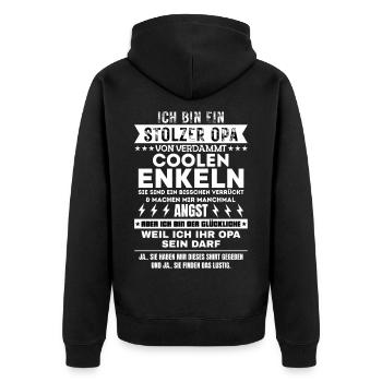 ICH BIN EIN STOLZER OPA VON VERDAMMT COOLEN ENKELN - Unisex Premium Bio Zip Hoodie - Schwarz - Hinten - Nico (187cm)