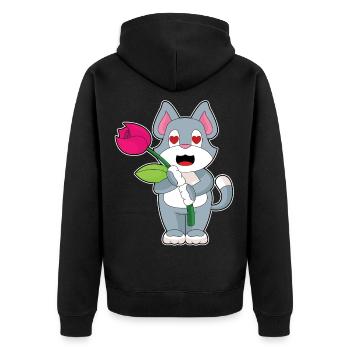Katze Blume - Unisex Premium Bio Zip Hoodie - Schwarz - Hinten - Nico (187cm)