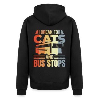 I Brake for Cats and Bus Stops - Unisex Premium Organic Zip Hoodie - black - Back - Nico (187cm)