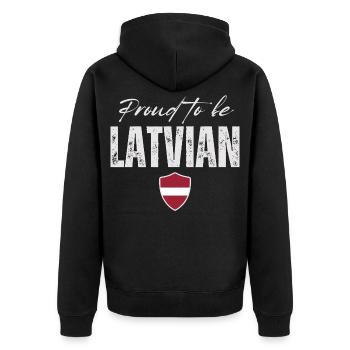Proud Latvian, Made in Latvia - Unisex Premium Organic Zip Hoodie - black - Back - Nico (187cm)