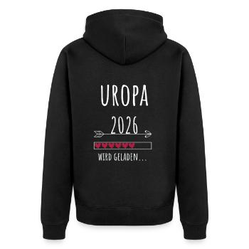 Uropa 2026 Geschenk Urenkel Verkündung - Unisex Premium Bio Zip Hoodie - Schwarz - Hinten - Nico (187cm)