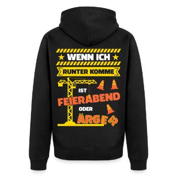 Kranfahrer Kranführer Spruch Feierabend Ärger - Unisex Premium Bio Zip Hoodie - Schwarz - Hinten - Nico (187cm)