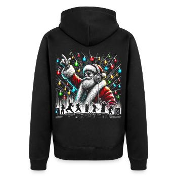 Festlicher Weihnachtsmann-DJ mit Neonlichtern - Unisex Premium Bio Zip Hoodie - Schwarz - Hinten - Nico (187cm)