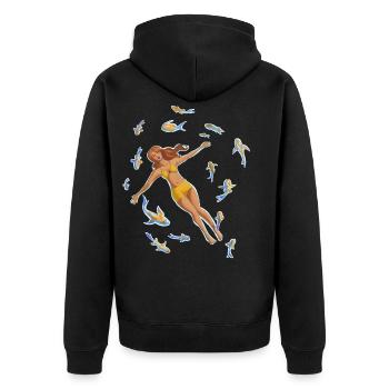 Frau im Wasser mit Koi-Fischen - Unisex Premium Bio Zip Hoodie - Schwarz - Hinten - Nico (187cm)