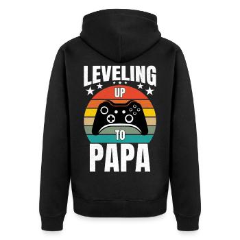 Leveling Up To Papa - Unisex Premium Organic Zip Hoodie - black - Back - Nico (187cm)
