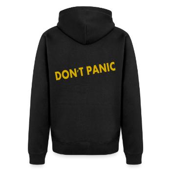 Don't Panic - Unisex Premium Organic Zip Hoodie - black - Back - Nico (187cm)
