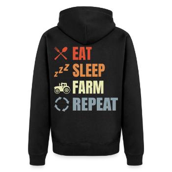 Eat Sleep Farm Repeat - Unisex Premium Bio Zip Hoodie - Schwarz - Hinten - Nico (187cm)