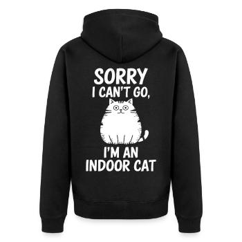 Tut mir leid, ich kann nicht gehen, ich bin eine Wohnungskatze, introvertierte Katze - Unisex Premium Bio Zip Hoodie - Schwarz - Hinten - Nico (187cm)