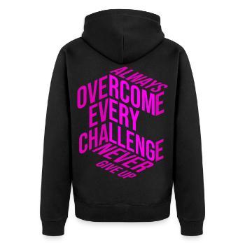 Never give up - Unisex Premium Bio Zip Hoodie - Schwarz - Hinten - Nico (187cm)