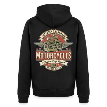Vintage motorcycle design with rider logo - Unisex Premium Organic Zip Hoodie - black - Back - Nico (187cm)