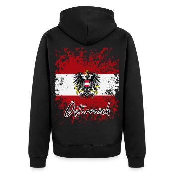 Drapeau du grunge autriche, j’adore l’Autriche - Veste à capuche bio Premium Unisexe - noir - Dos - Nico (187cm)
