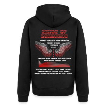 Ein auffälliges Design mit großen Engelsflügeln - Unisex Premium Bio Zip Hoodie - Schwarz - Hinten - Nico (187cm)