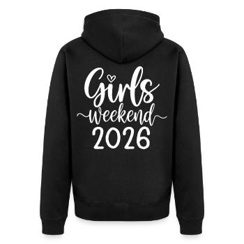 Lettrage du week-end des filles 2026 - Veste à capuche bio Premium Unisexe - noir - Dos - Nico (187cm)