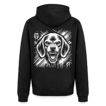 Aggressiver Beagle als im coolen Graffiti Stil - Unisex Premium Bio Zip Hoodie - Schwarz - Hinten - Nico (187cm)