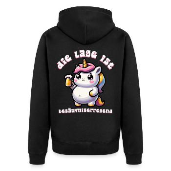 Süßes Einhorn Bier Feier - Unisex Premium Bio Zip Hoodie - Schwarz - Hinten - Nico (187cm)
