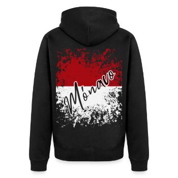 Monegaskische Flagge, ich liebe Monaco - Unisex Premium Bio Zip Hoodie - Schwarz - Hinten - Nico (187cm)